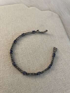 Vintage Sterling 925 CW Charles Winston Amethyst & Marcasite Panel Link Bracelet